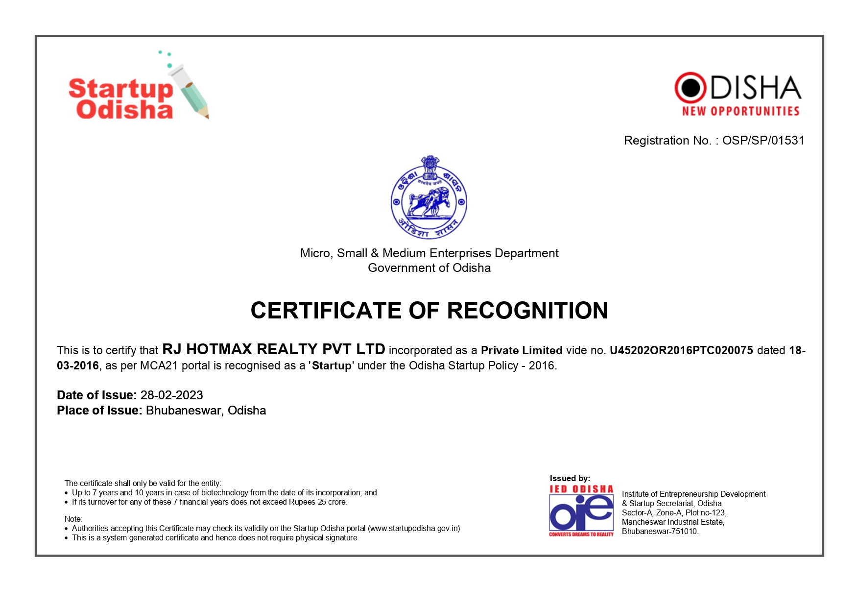 Startup Odisha Registration